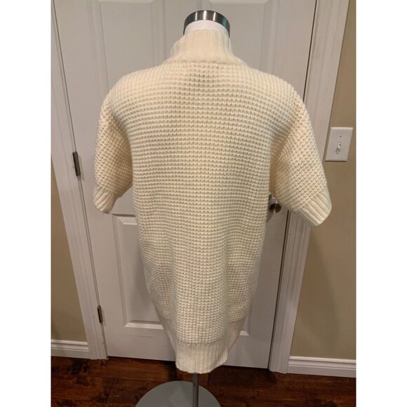 Michael Kors White Chunky Knit Short Sleeve Gold Buckle Cardigan, Size Large - Picture 5 of 6